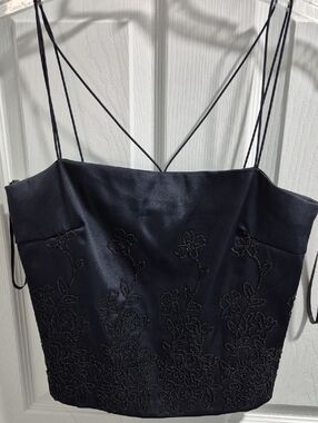 I.N. San Francisco Black Satin Slip Top with Thin Straps
